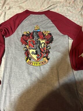 Warner Bros. Harry Potter Gray Tee with Red Trim and Multicolor Crest